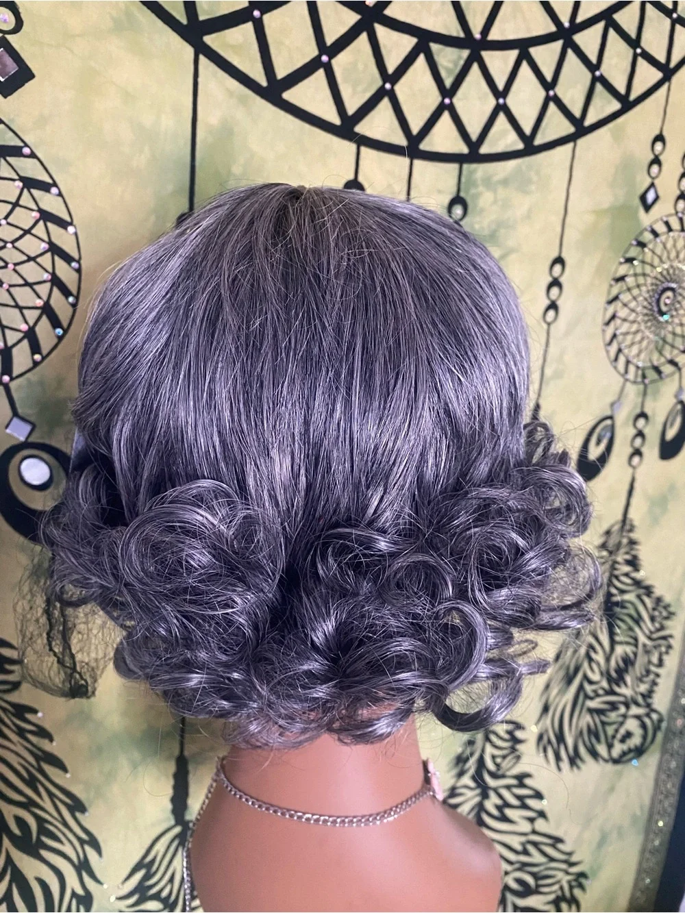 Gray Short Curly Bob Wig with Side Bangs - Unbranded